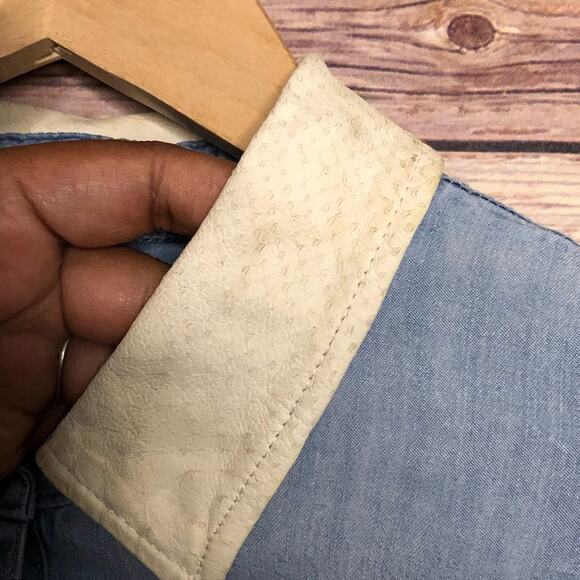 Rails Chambray Faux Leather Textured Collar Top - Picture 8 of 9